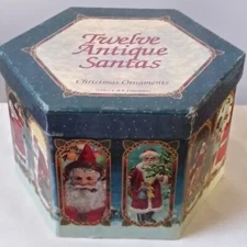 1995 C&F Enterprises Twelve Antigue Santas Paper Mache Decoupage Ornaments Read