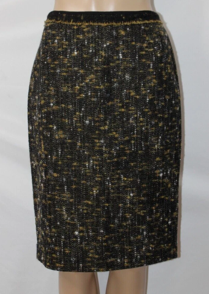 Elie Tahari Black Brown Tweed Straight Pencil Skirt Lined Wool Alpaca Size 2