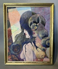 Gilt Framed Abstract Cubism Portrait Oil Painting on Canvas