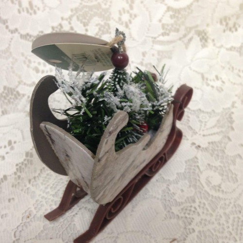 Woodland Lodge Christmas Ornament-Sleigh with Pine Trees 5in x 4in - Picture 5 of 8