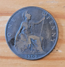 1902 King Edward VII One Penny 1d coin - Fair.