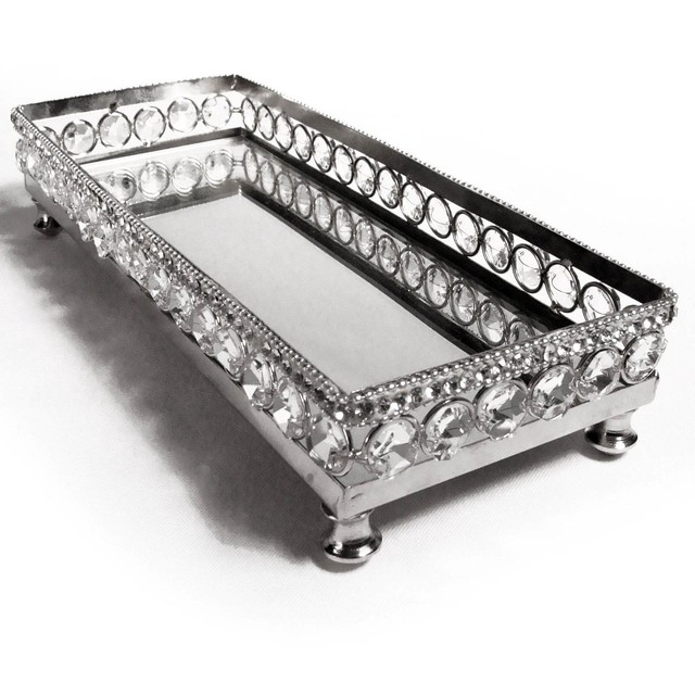 Mirrored Vanity Tray Beaded Crystal Glass Jewelry Perfume Makeup Catch