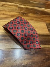 Vintage Burberry Of London Red Geometric 100 Silk Tie Hand Sewn USA