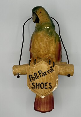 VINTAGE POLL PARROT SHOES Advertising Store Sign Plaster Parrot | eBay