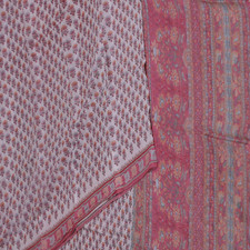Vintage White  Pink Sarees 100 Pure Silk Printed Floral Sari 5YD Craft Fabric