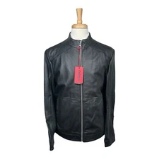 Hugo Boss Goat Leather Black Full Zip Men’s Moto Jacket Size M NWT