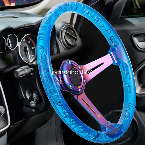 Blue Aluminum Racing Steering Wheel Transparent ABS Sports Drifting Wheel AU - Picture 4 of 8
