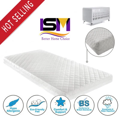 Baby Toddler Cot Bed Mattress Breathable QUILTED AND WATERPROOF 140 x 70 x 10 cm