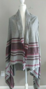 Loft-Sleeveless-Shawl-Striped-Open-Front-Gray-Pink-Purple-Raw-Hem-One-Size