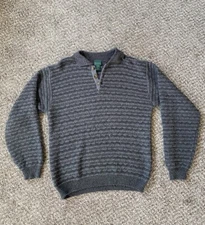 Scandia Woods Sweater Mens SML Gray Pullover Collared Casual Jumper Vintage