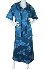 VTG Hilo Hattie Hawaiian Floral Long Maxi Dress  Jacket Teal Blue Womens L