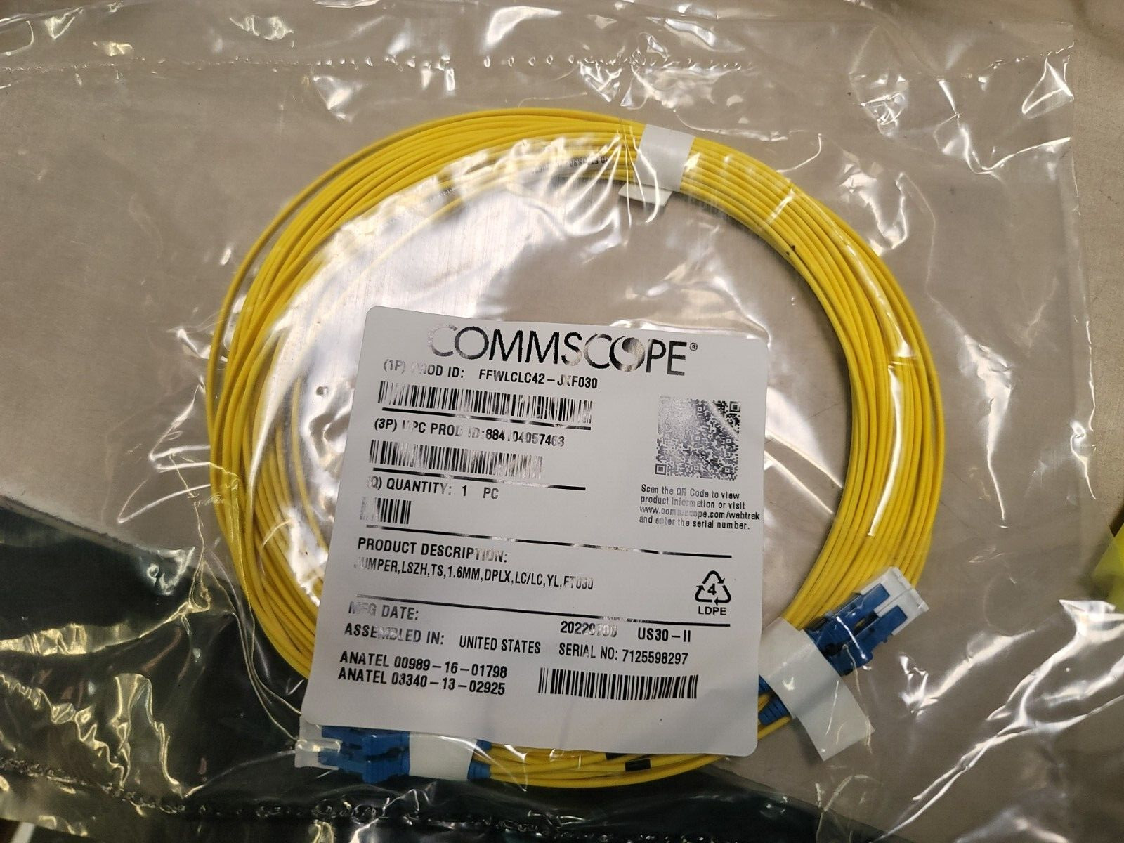 Commscope FFWLCLC42-JXF030 Fiber Patch Cord Jumper 1.6MM LSZH TS