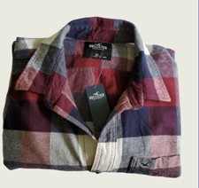 NWT Hollister Mens Plaid Flannel Shirt Red, Sleeve long