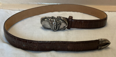 1996 Brighton Elephant Brown Croc Embossed Leather Belt  display picture 3