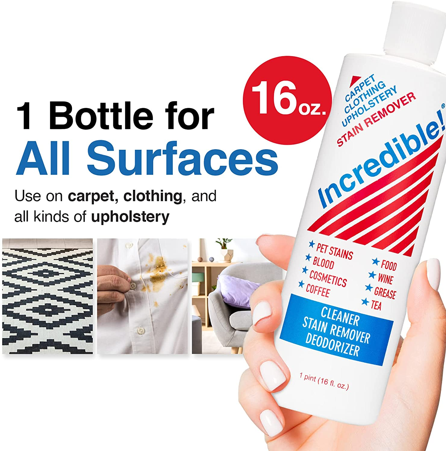 Incredible! Stain Remover for Clothes, Carpet, Mattress and Car