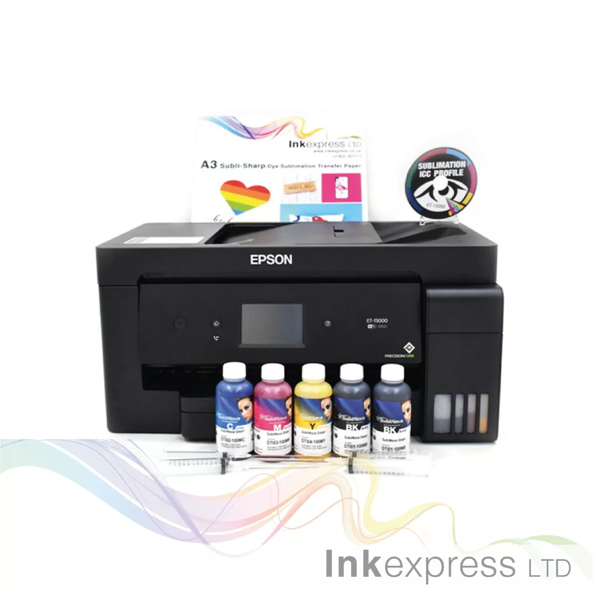 A3/A3+ Sublimation Printer Bundle: EPSON ET-15000 + 5 x 100ml Ink + Paper +  ICC