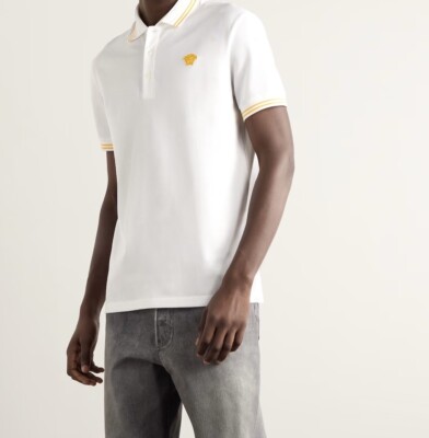 Versace Collection Men's White Logo Short Sleeve Polo Shirt