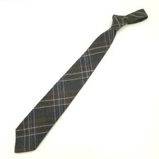 John Remington Collection Wool Tartan Plaid Necktie Classic Gray Orange Blue