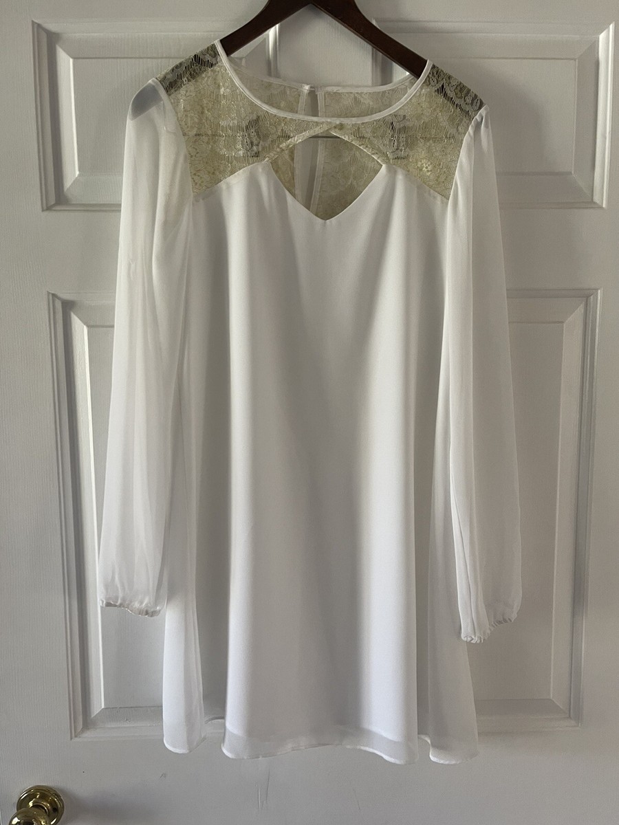 bcbgeneration lace shift dress Payten Long-Sleeve Lace-Insert Shift Dress