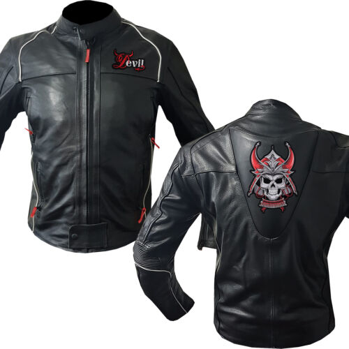 Fiery Edge: Devilishly Stylish Leather Jacket. Motorcycle Motorbike Cowhide Coat - Picture 1 of 6