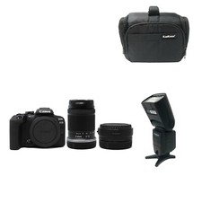 Image of Canon R10 Camera + RF-S 18-150mm f3.5-6.3 lens + EF-EOS Adapter + Bag + Flash
