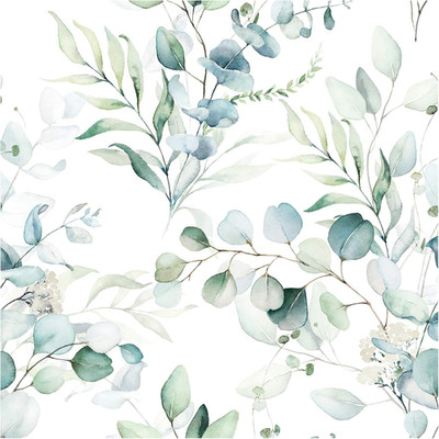 Peel and Stick Wallpaper Boho Green/White Eucalyptus Leaf Floral Wall Mural Home
