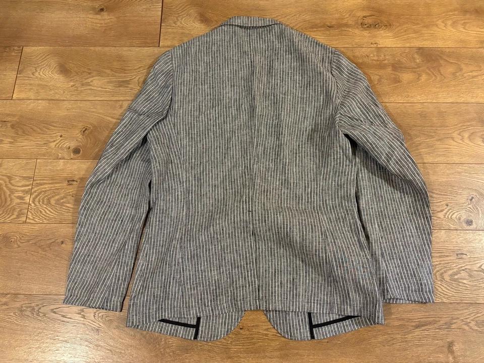 Conjunto de blazer y pantalones cortos de lino para hombre, rayas azul marino oscuro, talla grande, talla 34 corta, nuevo Foto 4 de 4