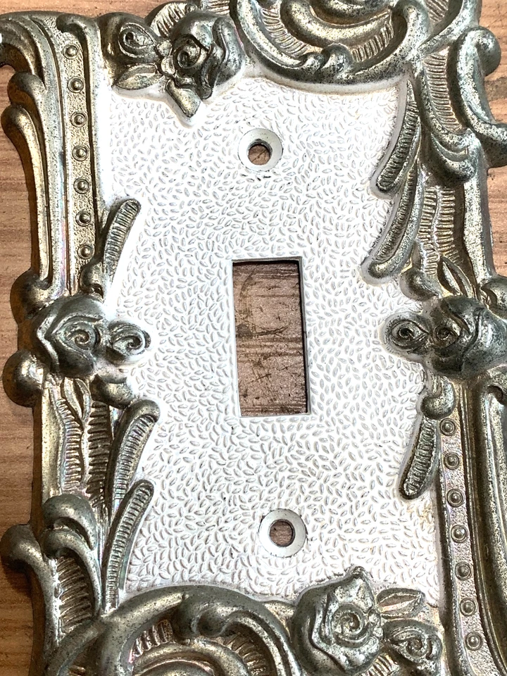 Lote de 2 cubiertas de interruptor de luz blanca y rosas doradas vintage EDMAR 60T y 60TTT Foto 4 de 4