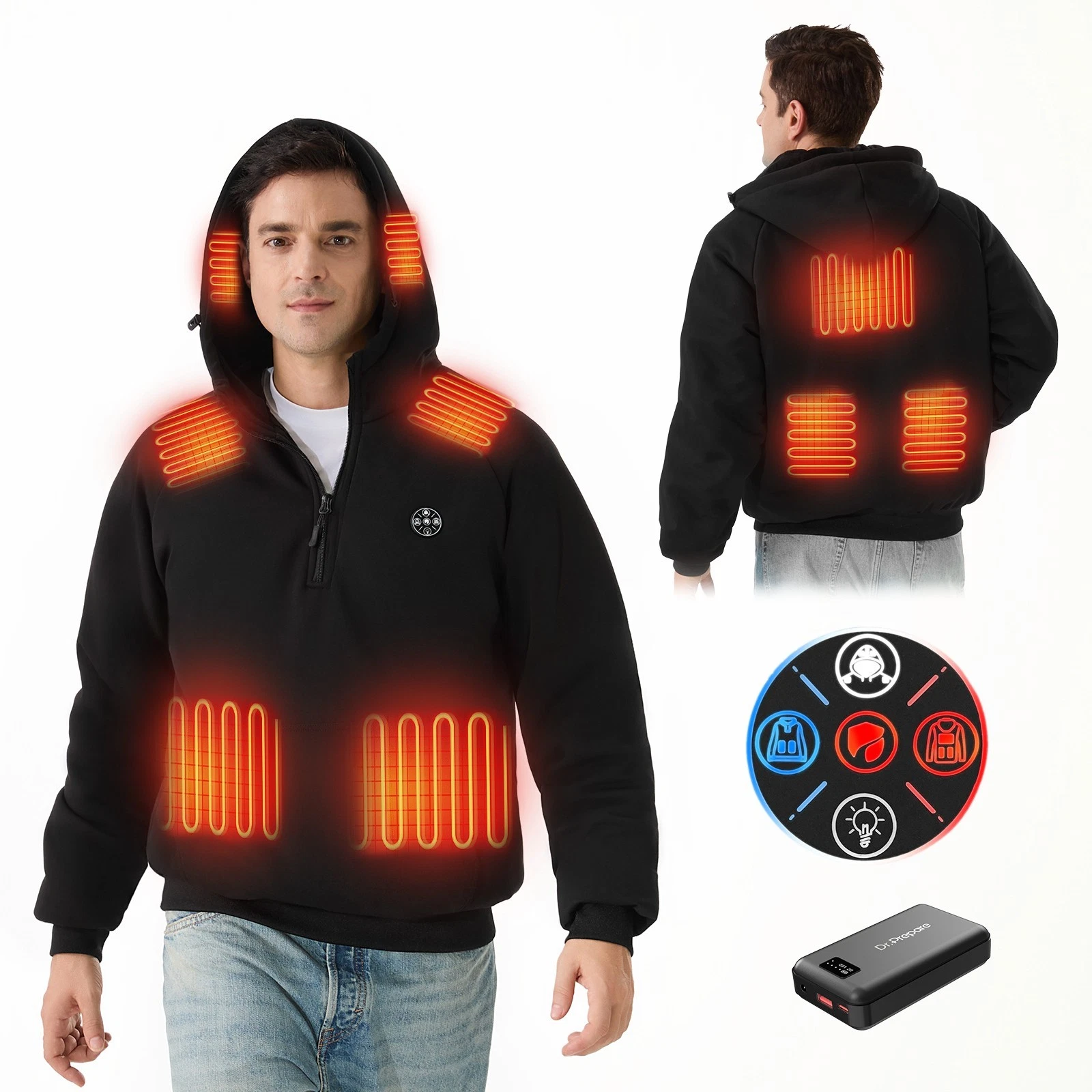 Dr. Prepare 2025 New Unisex Heated Hoodie with 16000mAh Power Bank - Black