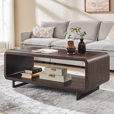Modern Coffee Table, 2-Tier Minimalist Center Table with Stora Shelf,