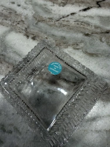 VINTAGE TIFFANY & CO. CRYSTAL BASKET WEAVE CANDY DISH 4”