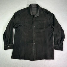 Gimo's Men's Suede Shirt Large Black VTG Long Sleeve Button Up *See Description*