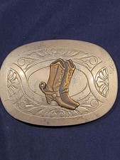 Vintage Silver Tone Belt Buckle With Pair Of Cowboy Boots  Chambers Belt Co