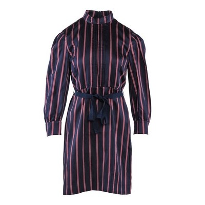 Sandro Paris Women's Navy Blue Striped Short Satin Dress Size 38 M 10 R20223H