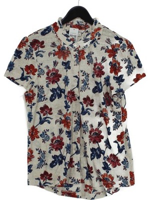 Monsoon Damen Shirt M Multi Floral 100% Leinen Kurzarm Kragen Basic
