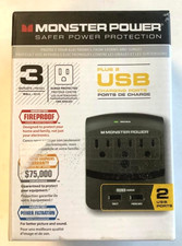 Monster 121864-00 MP EXP 350 USB EF 3 Outlet  2 USB Wall Surge Protector Black
