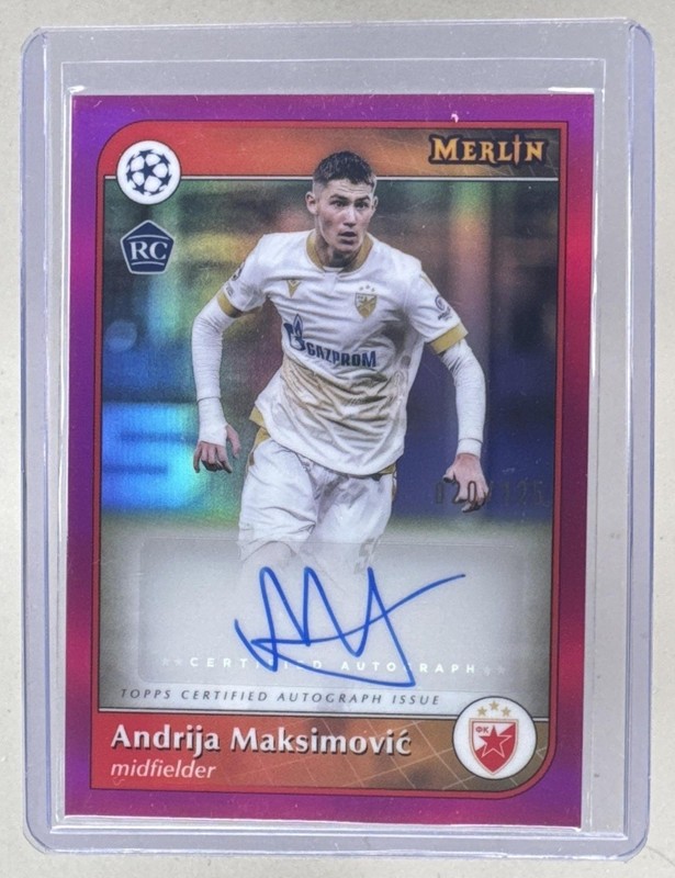 Andrija Maksimovic 2024 Topps Merlin Chrome UEFA Magenta Refractor RC Auto /125
