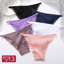 Lace Cotton Brief Panties Low Rise Women's Soft Breathable Underwear 3 Pcs