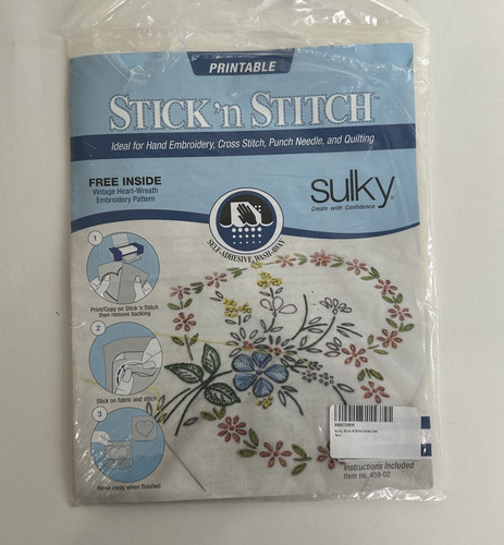 Stick N Stitch Self Adhesive Printable Wash-Away Embroidery 10 Sheets 8.5x11