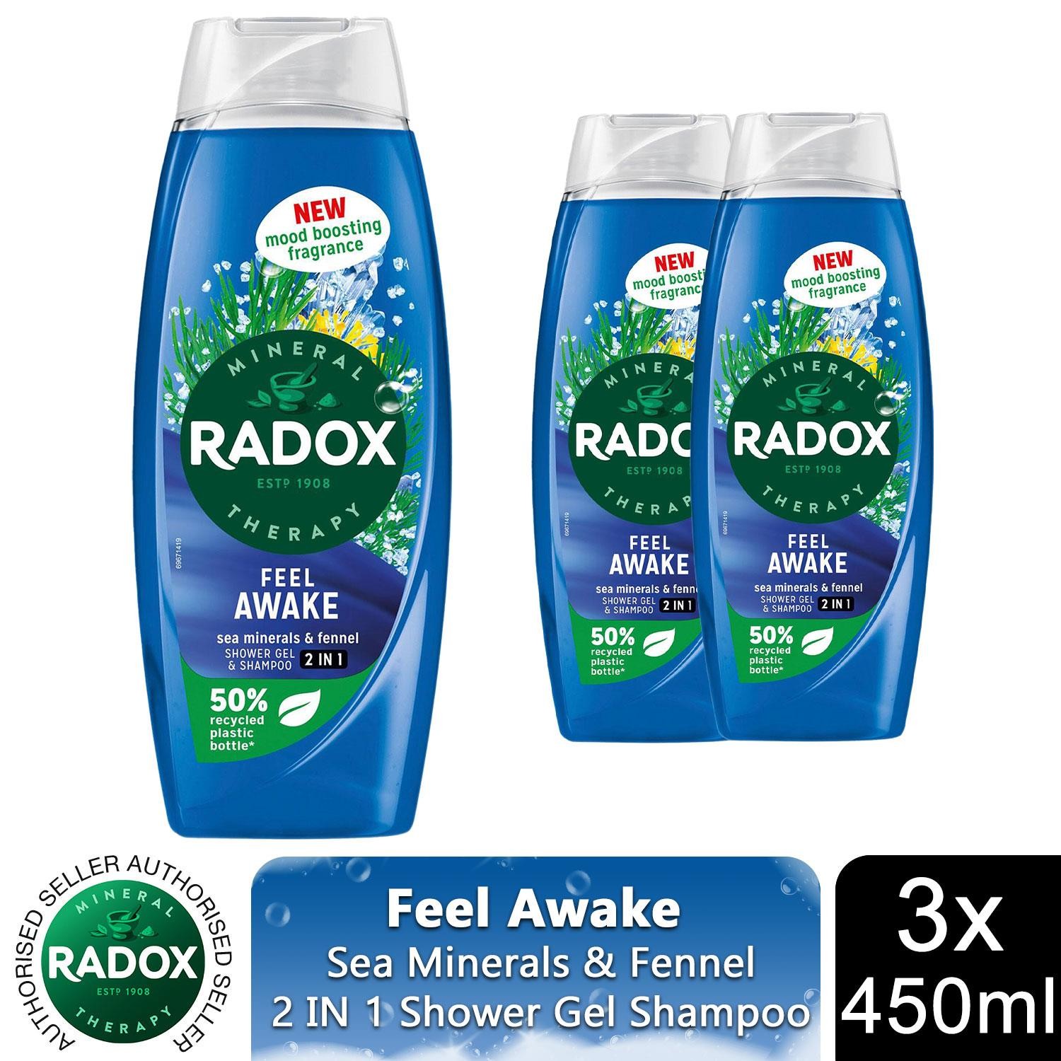 6xRadox Body Wash & Shampoo 2in1 Feel Awake Men with Fennel & Sea Minerals 450ml - Image 2