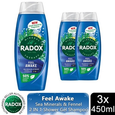 3xRadox Body Wash & Shampoo 2in1 Feel Awake Men with Fenchel & Sea Minerals 450ml