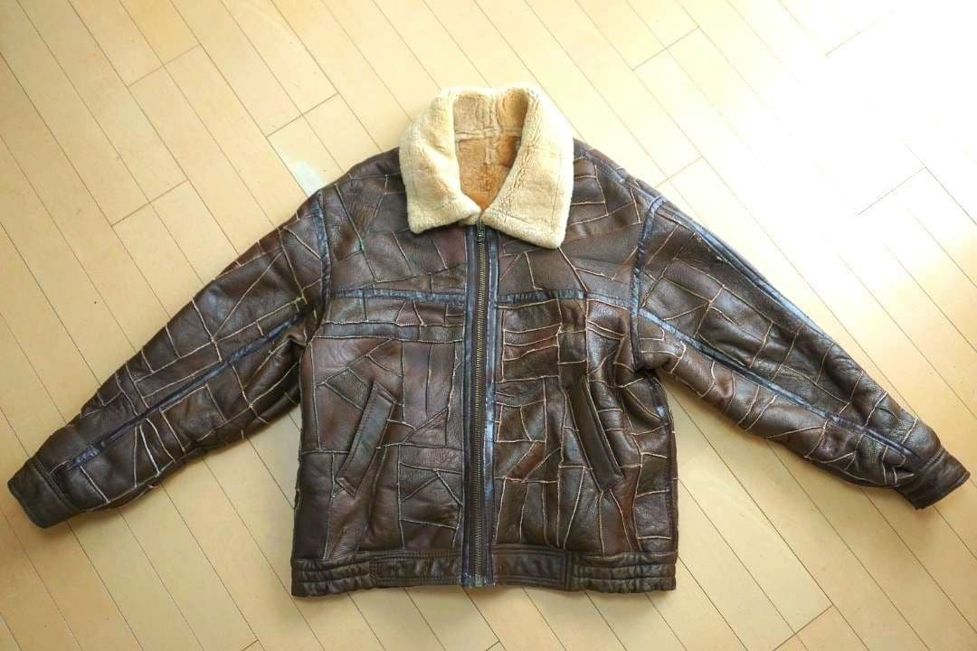 Real shearling rare extremely warm patchwork leat… - image 4