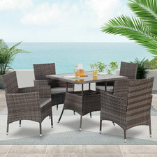 5-Piece Wicker Outdoor Table and Chairs, Patio Dining Set W/Square Glass Tableto