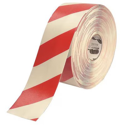 Mighty Line 4Rwchvred Industrial Safety Floor Marking Tape Vinyl White/Red