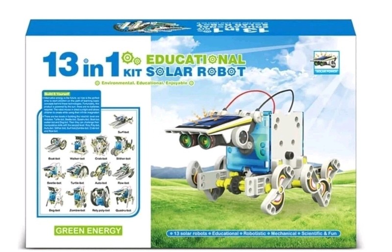 Solar Power Robot Kit Toy For Kids Education Discovery Engineering (blue) 13in1