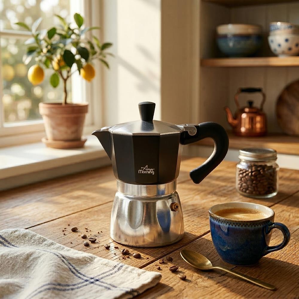 Any Morning Stovetop Espresso Coffee Maker, Italian Coffee Maker, Iconic Aluminu