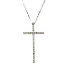 Tiffany  Co. Metro Cross Diamond Necklace 18K White Gold 18.1in