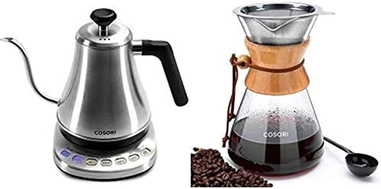 Gooseneck Electric Kettle with 5 Presets & 8-Cup Glass Coffee Pot
