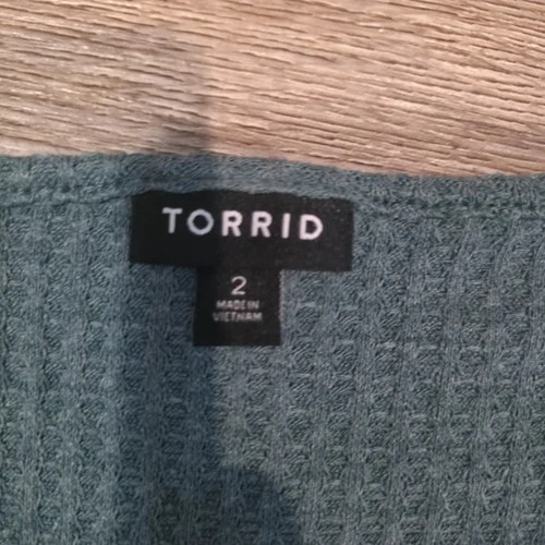 Torrid Sage Green Waffle Ribbed Knit Long Sleeve Henley Top Plus Size 2 2X... image 4