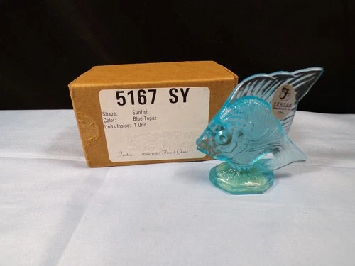 Fenton Blue Glass Sunfish Figurine w/ Box